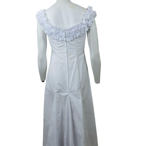 Vintage Princess Kaiulani Hawaiian Wedding Dress 2 Long White on White Floral - Picture 5 of 12